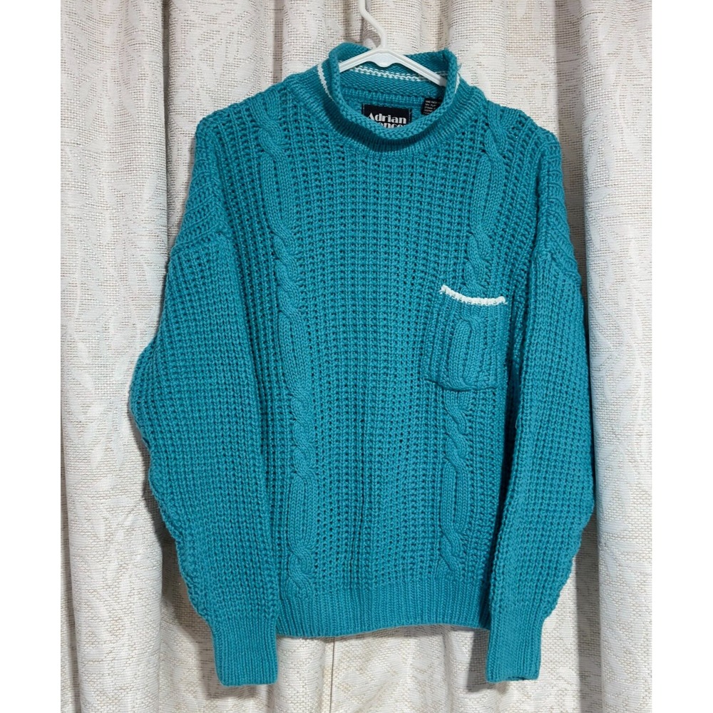 Vintage 80's Turquoise Sweater Women's Size S‎ Adrian Spencer cable Knit